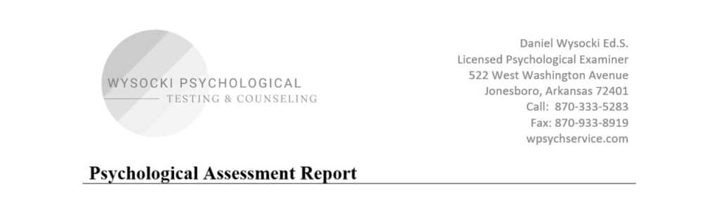 Wysocki Psychological Services Psychological Report